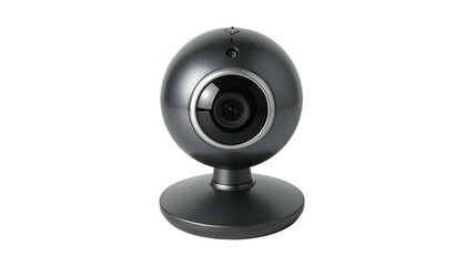 Black webcam with a spherical camera head on a round base