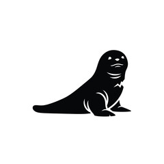 Black silhouette of a seal on a white background animal