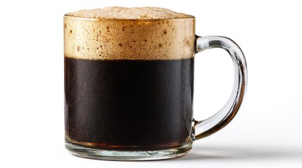 Refreshing dark beer in a glass mug with rich foam