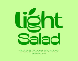 Vector Green label Light Salad. Unique Stylish Eco Font. Beautiful Alphabet Letters and Numbers set.