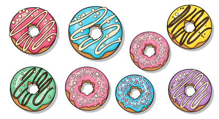 Colorful assortment of delicious donuts, tempting array of sweet sugary delights