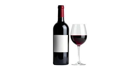 Wine bottle and glass with liquid on black background