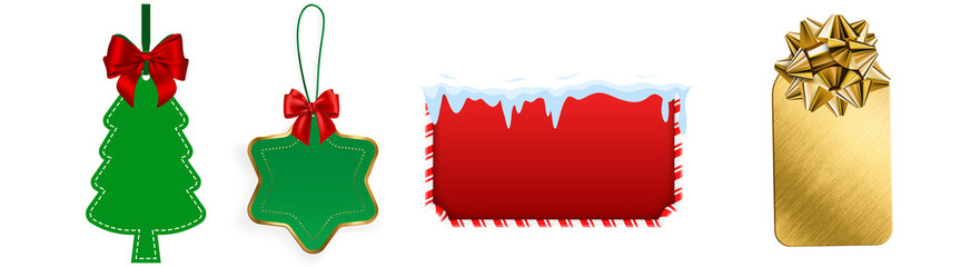 PNG image of Festive christmas gift tags featuring a christmas tree star snow and gold design perfect for holiday promotions and seasonal marketing campaigns this year on transparent background