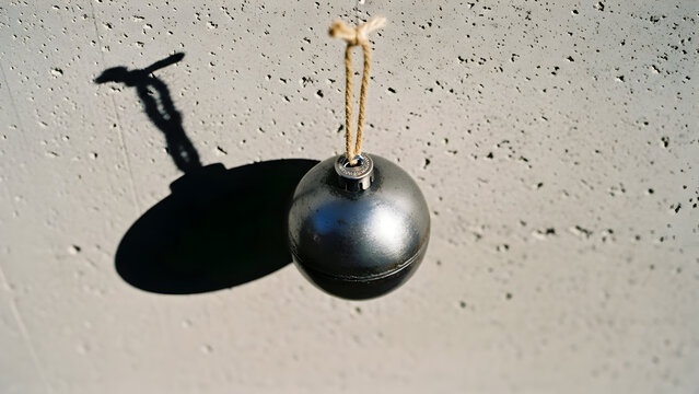 Slow motion tracking past a sleek, reclaimed metal ornament on a concrete wall, emphasizing minimalist and sustainable holiday design.
