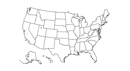Detailed minimalist outline map of the United States of America representing all states locations
