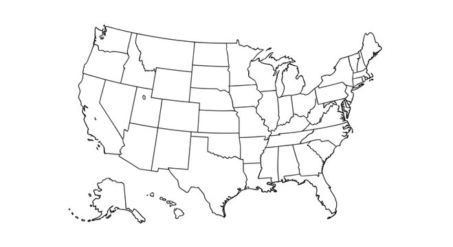 Detailed minimalist outline map of the United States of America representing all states locations