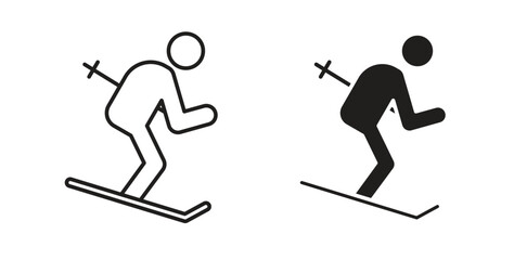 Skiing icon in doodle and stroke style. © jota