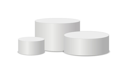 White podium PNG with three round cylindrical stages—clean minimal display stand for product showcases, awards, cosmetics, and modern presentation layouts.