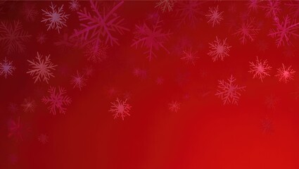 Red background with falling pink snowflakes winter