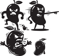 Extreme Anger and Power Dibo Style Black Mango Character Vector Set.