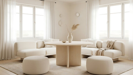 Fototapeta premium A minimalist living room with neutral color scheme