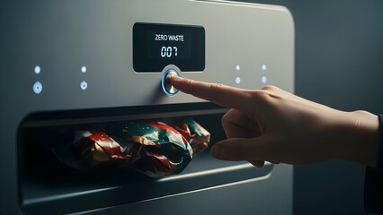 Close-up of home recycling technology processing holiday waste, promoting zero waste goals and sustainable Christmas practices.
