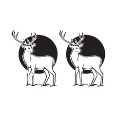 Monochrome Line Art Deer with Antlers Emblem