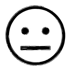 Distressed Grunge Neutral Face Emoticon Icon in Black and White