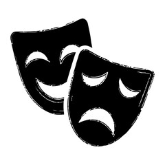 Distressed Black and White Comedy and Tragedy Theatre Masks Illustration