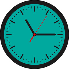 Teal analog clock face with black hands and hour markers