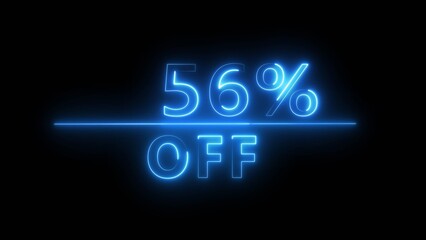 Neon 56% discount offer illustration. Neon percent offer on black background. Neon sale discount offer.