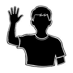 Stylized Black Silhouette of Waving Male Icon with Textured Outline