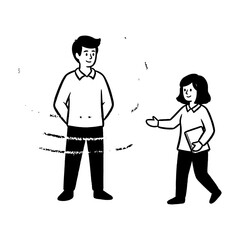 Black Line Art Illustration Two Figures Interaction White Background Style