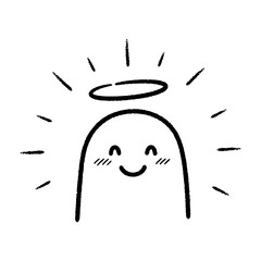 Cute Hand-Drawn Smiling Character with Halo and Radiating Glow