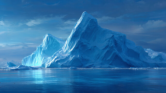 Majestic iceberg floating in the arctic waters, reflecting the beautiful sky