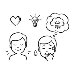 Black and White Sketch Icons of Emotions, Ideas, and Well-being