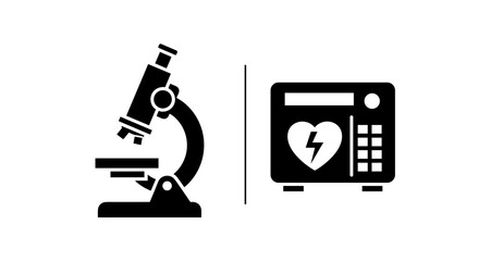 Microscope and Defibrillator Essential Medical and Scientific Equipment.