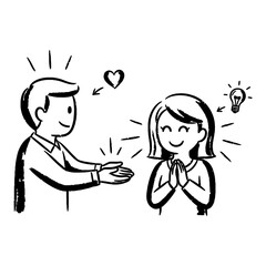 Monochrome Hand-Drawn Cartoon People Exchanging Love and Ideas