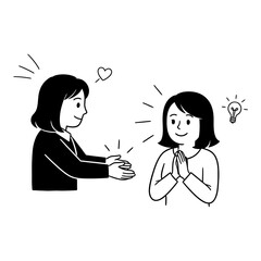 Minimalist Black and White Illustration of Women with Idea Exchange