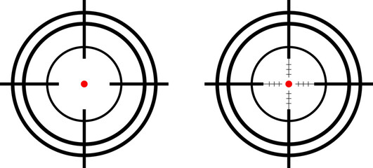 Two reticles with red dot sights showing target acquisition