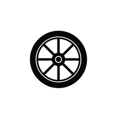 Fototapeta premium Black silhouette of a spoked wheel on white background