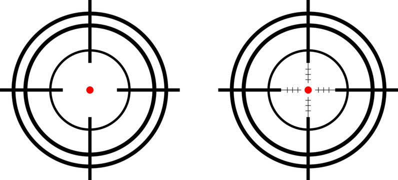 Two reticles with red dot sights showing target acquisition