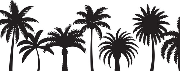 Obraz premium Silhouette of various palm trees against a light gray background