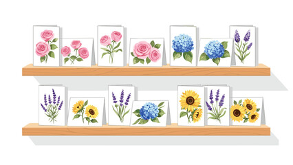 Fototapeta premium Browse beautiful floral greeting cards on display roses sunflowers hydrangea and lavender for any occasion so thoughtful charming gifts