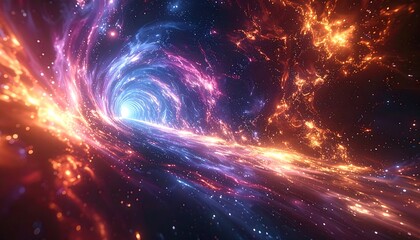 Obraz premium Cosmic portal of swirling, vivid colors draws viewer towards a distant, bright light at end