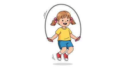 Energetic young girl engaged in rhythmic skipping rope activity with joyful expression
