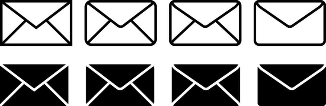 Set of outline and filled envelope icons in rows