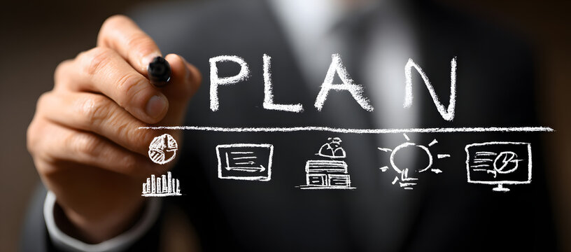 Businessman drawing Marketing Plan concept