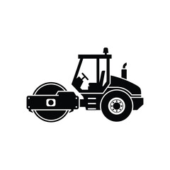 Black silhouette of a steamroller on white background