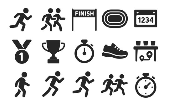 Athletic icons set. running and sports symbols. perfect for event designs and trophies.
