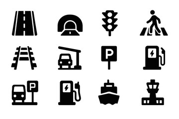 Transportation and traffic infrastructure icon set. road and travel vector set for digital use.