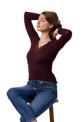 Fototapeta premium Slavic fashion model seated in studio portrait