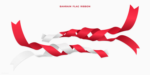 Set of flag ribbon with red white colors for Bahrain independence day celebration decoration