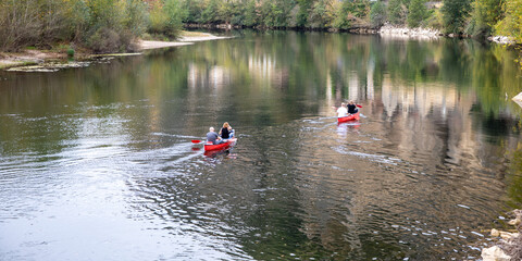 green water peaceful autumn canoe trip on a calm river