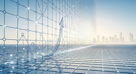 Modern city buildings featuring futuristic blue 3d architecture and digital tech patterns create a high perspective business construction concept for web design wallpaper