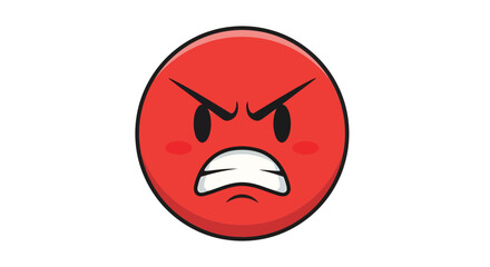 Furious red emoticon face expressing anger frustration and negative emotions on white background
