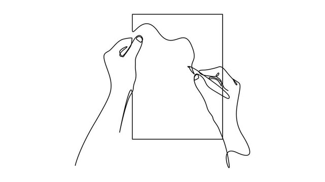 Self drawing line animation hand signs documents continuous line concept. Full length motion