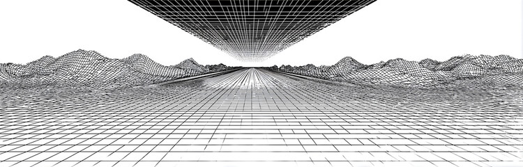 Vector perspective mesh. Detailed grid lines on white background.