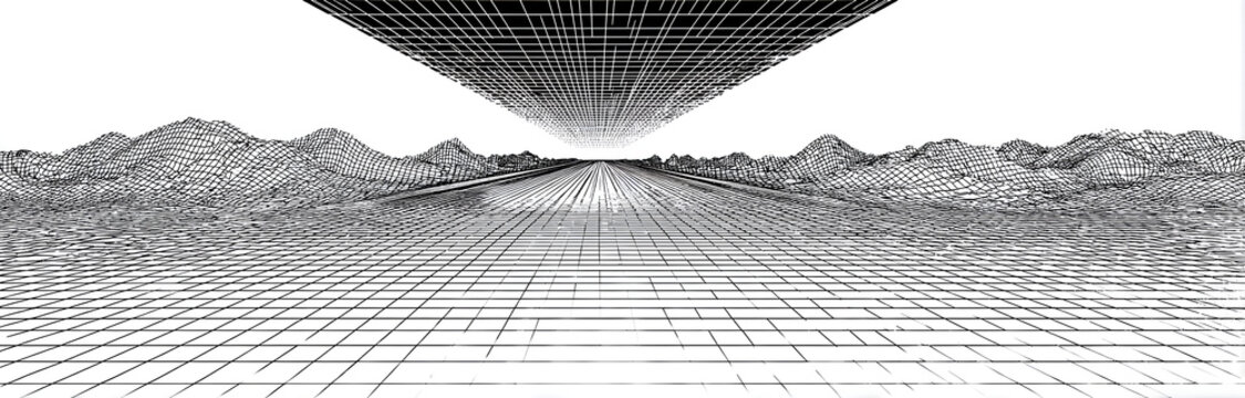 Vector perspective mesh. Detailed grid lines on white background.
