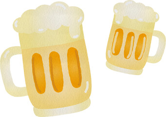 Watercolor Illustration of Two Beer Mugs Watercolor Hand Drawn Style